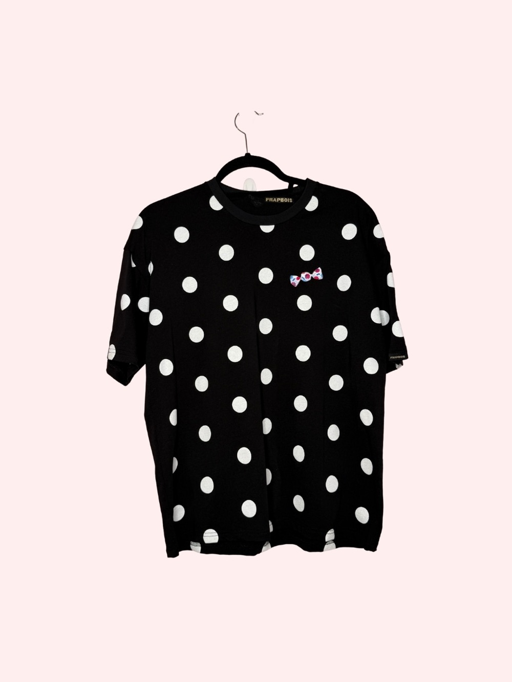 Black Polka Dot Short Sleeve Tee with Embroidered Detail - Unbranded